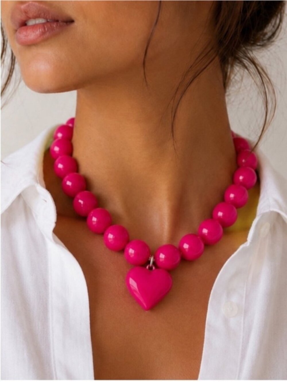 New! Y2K Pink Beaded Heart Charm Dopamine Necklace NWOT2019
